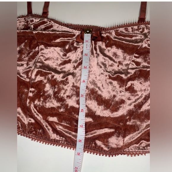 Crushed Velvet top lace trim Bow Accent coquette Women’s Cami Crop Top - Picture 3 of 5